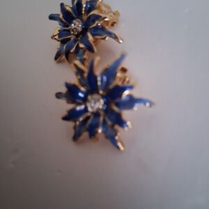 Elegant Blue and Gold Floral Earrings